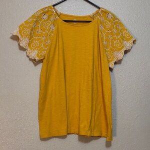 St. John's Bay Mustard Blouse with Lace Sleeves